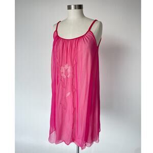 Vtg 60's Hot Pink Floral Babydoll Mini Slip Dress Nighty Retro Lingerie READ
